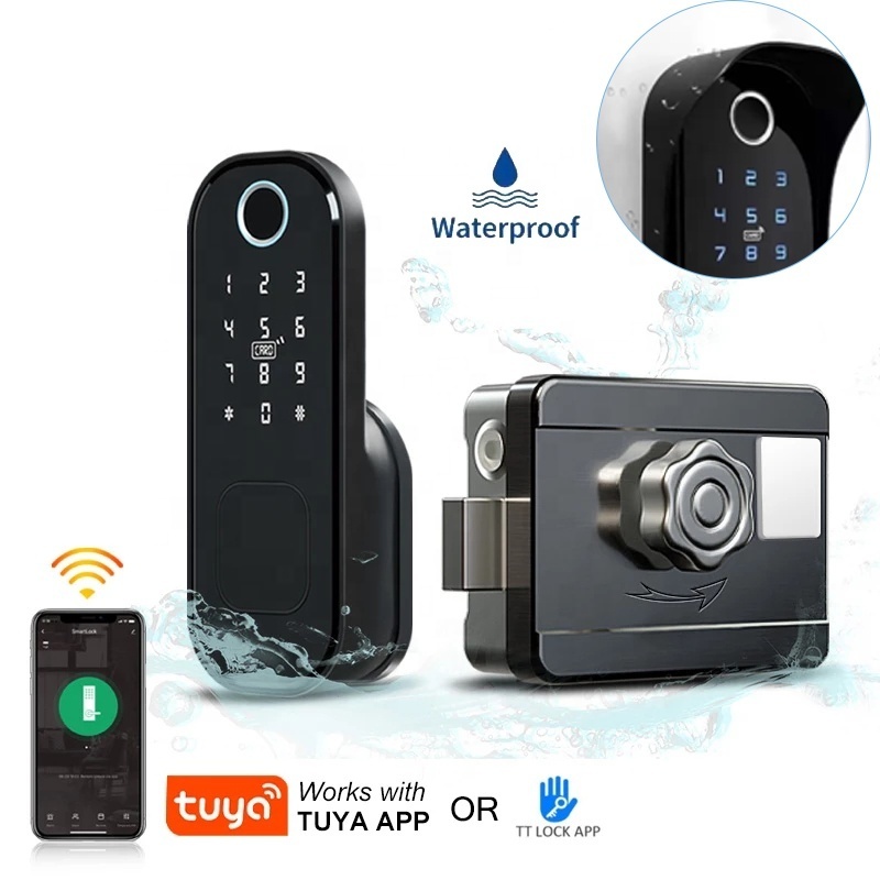 Keyless Rim Door Lock Tuya WIFI Password Biometric Fingerprint Deadbolt Smart Locks