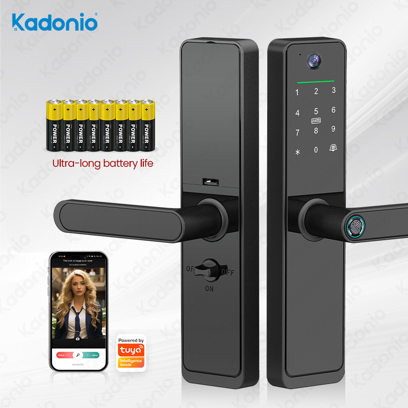 Kadonio Biometric 3D Visual Cat Eye Tuya Digital Smart Deadbolt Door Lock Fingerprint With Camera