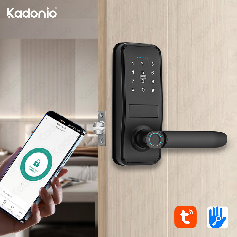 Kadonio Electric Biometric Keypad Key Tuya Smart APP Security Fingerprint Lock For Wooden Door