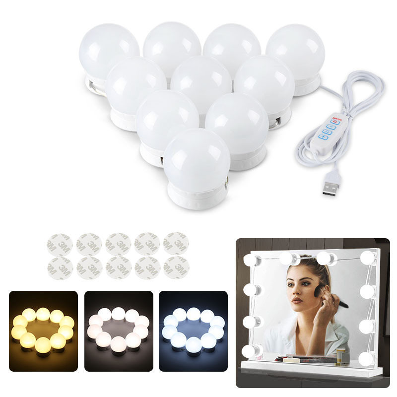 Hollywood Style Dressing Table Bathroom Led Mirror Light Bulbs 3 Color Diy Makeup Vanity Mirror Lights With Dimmer USB Control