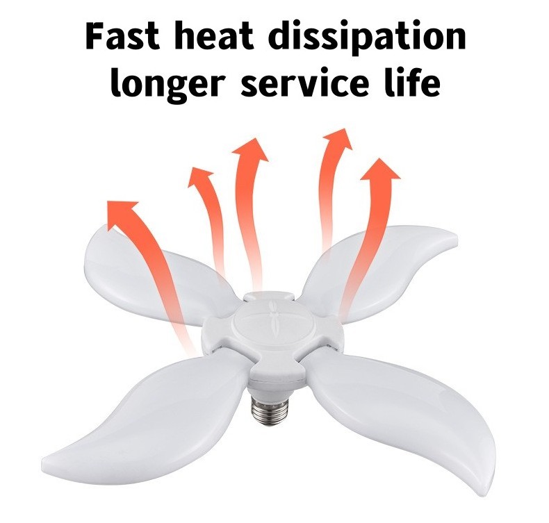 5 Leaves Ceiling Fan Blade led bulb Foldable Lighting 45W 60W 75W Fan White Mango Folding Lamp Led Deformable Lamp