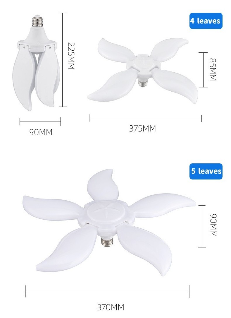 5 Leaves Ceiling Fan Blade led bulb Foldable Lighting 45W 60W 75W Fan White Mango Folding Lamp Led Deformable Lamp