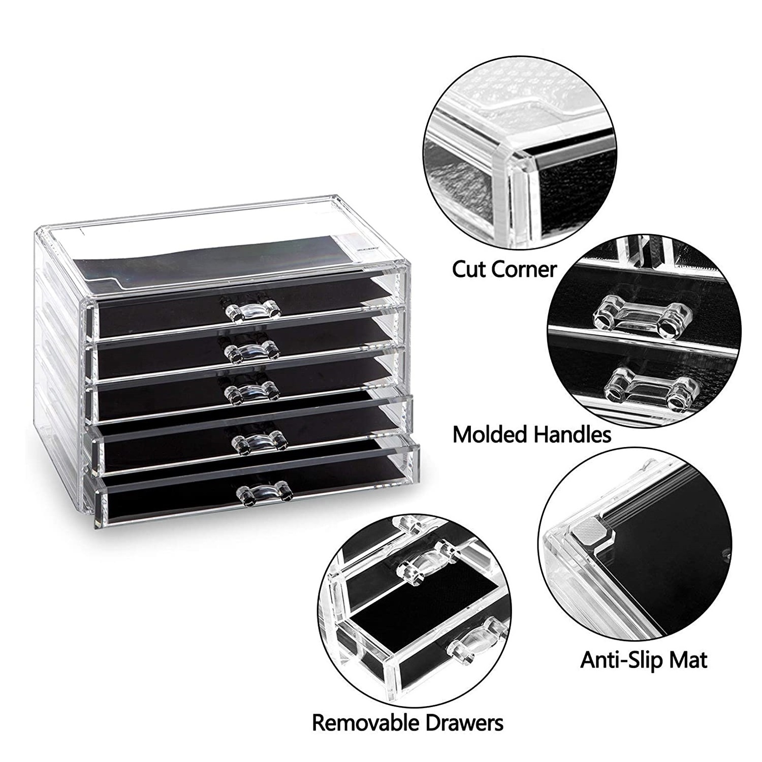 Acrylic Makeup Organizer with 5 Drawers Cosmetic Organizer Jewelry Storage Box Organizer Stackable Desktop Vanity Brushes Clear