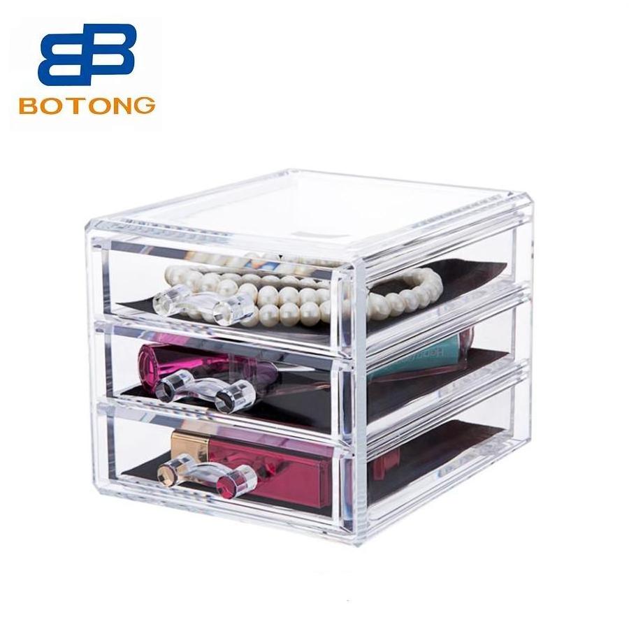 Cosmetic Organizer Acrylic Makeup Organizer Small Jewelry Box Organizer with 3 Drawers Desktop Storage Box Stackable Wholesale