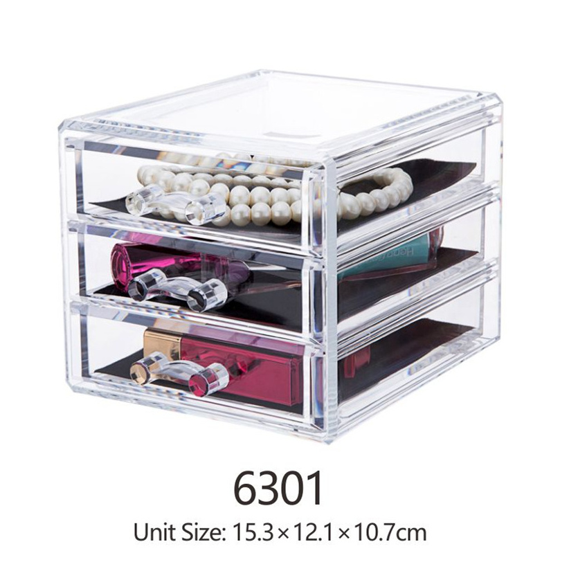 Cosmetic Organizer Acrylic Makeup Organizer Small Jewelry Box Organizer with 3 Drawers Desktop Storage Box Stackable Wholesale