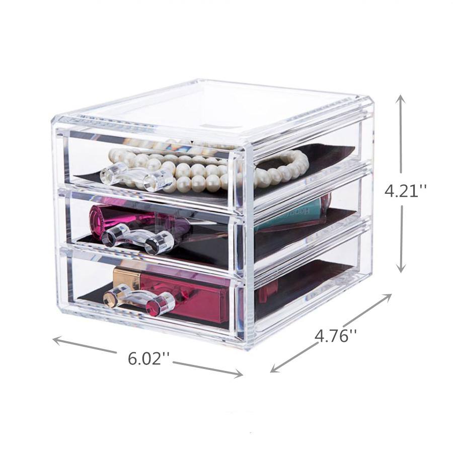 Cosmetic Organizer Acrylic Makeup Organizer Small Jewelry Box Organizer with 3 Drawers Desktop Storage Box Stackable Wholesale