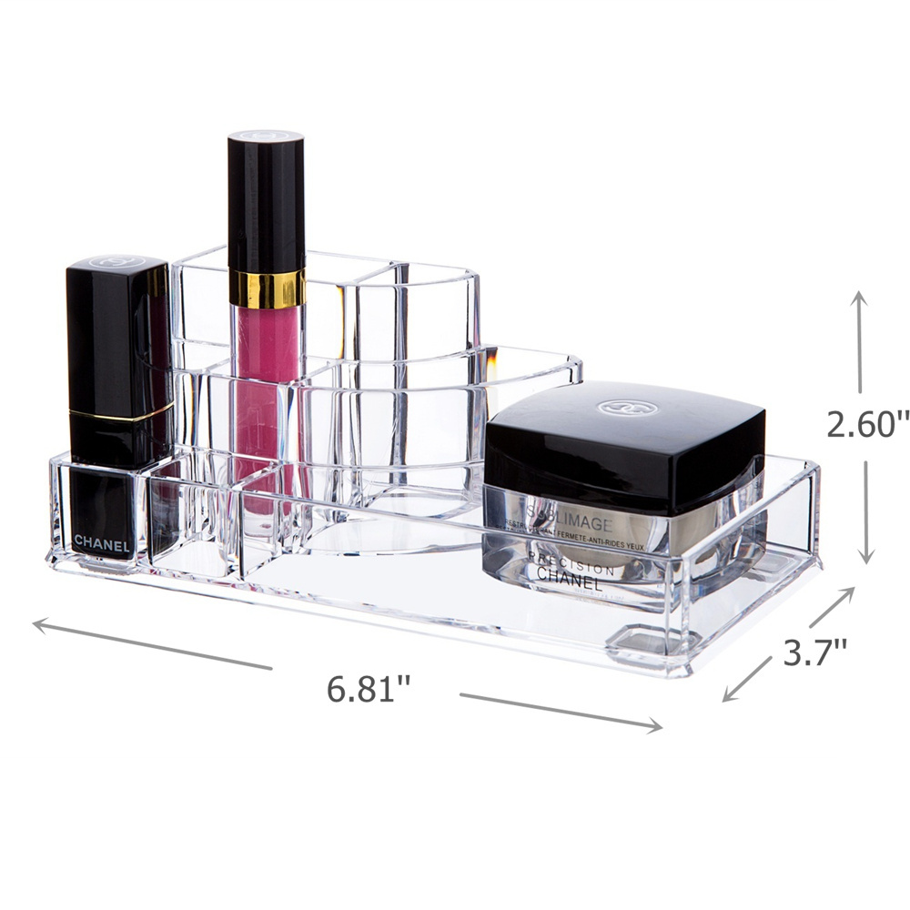 8 Compartment PS Acrylic Makeup Organizer Cosmetic Organizer Countertop Vanity Case Jewelry Storage Box Lipstick Holder Brushes