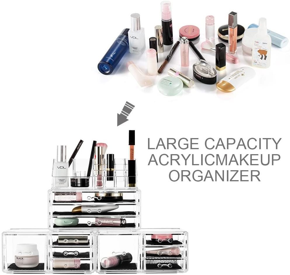 Cosmetic Organizer Acrylic Makeup Organizer Jewelry Storage Box with 11 Drawers Brush Lipstick Holder Stackable Desktop Large