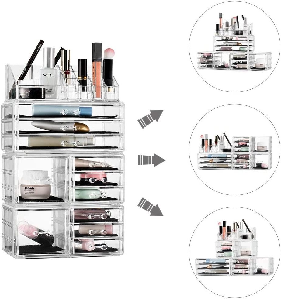 Cosmetic Organizer Acrylic Makeup Organizer Jewelry Storage Box with 11 Drawers Brush Lipstick Holder Stackable Desktop Large