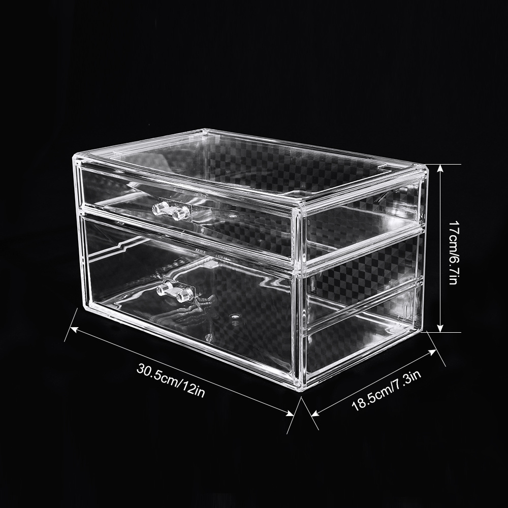 Makeup Organizer Acrylic Jewelry Storage Box Organizer Stackable with 2 Drawers Acrylic Cosmetics Organiser Lotion Desktop Clear