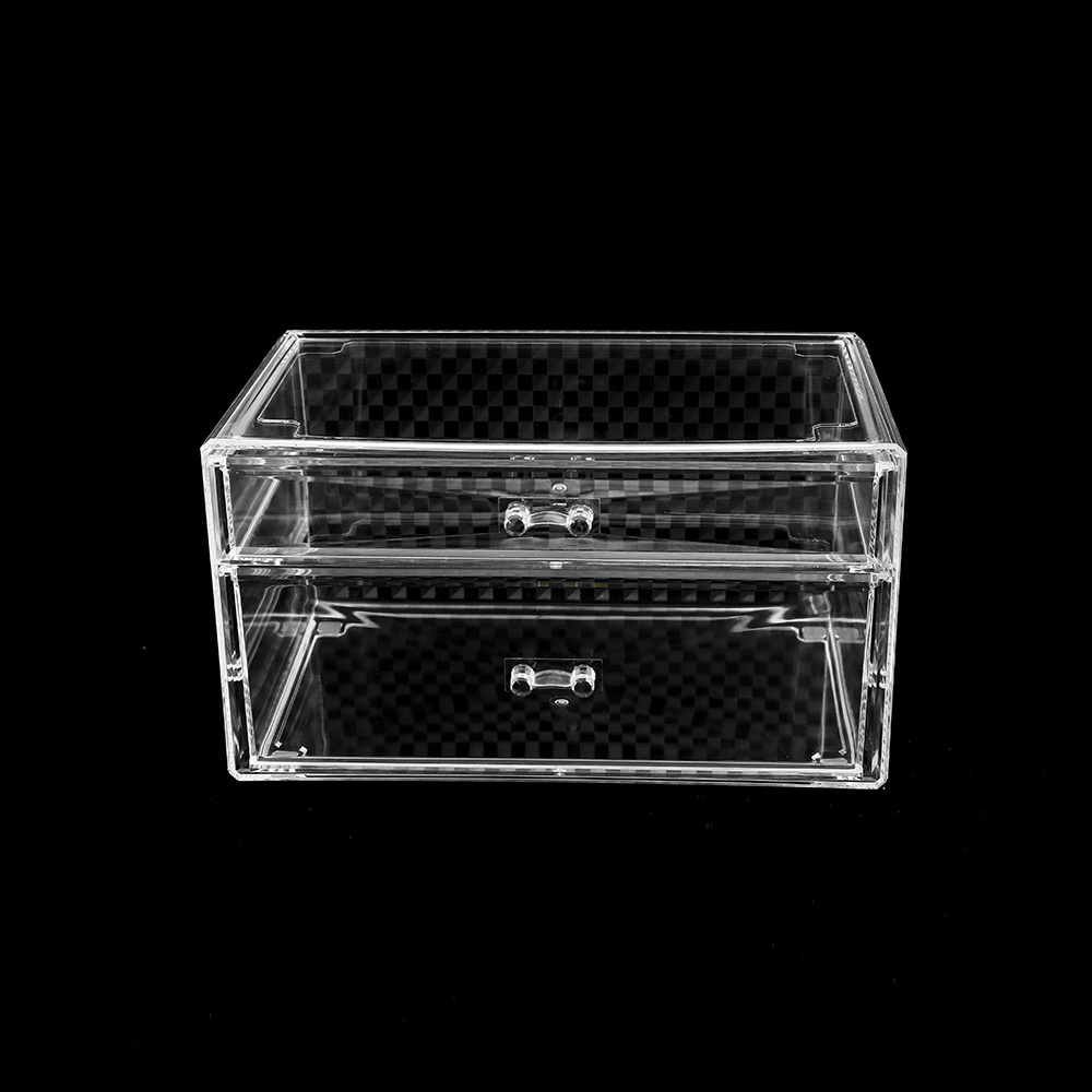 Makeup Organizer Acrylic Jewelry Storage Box Organizer Stackable with 2 Drawers Acrylic Cosmetics Organiser Lotion Desktop Clear