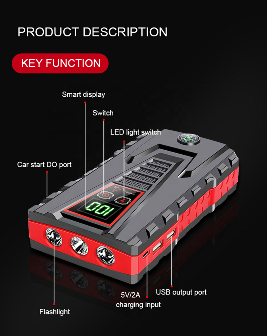 12v multi function portable car battery charger jump starter and tire inflator 20000mAh