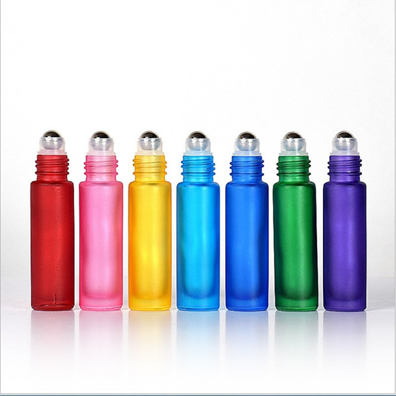 Hot sale travel portable mini bottle rainbow colors glass rollon on perfume bottle with metal ball bead