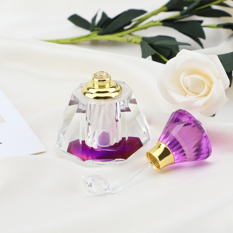 Wholesale 12ml Luxury Pyramid purple bottle Clear Crystal Custom made Perfume Bottle For Personal Care