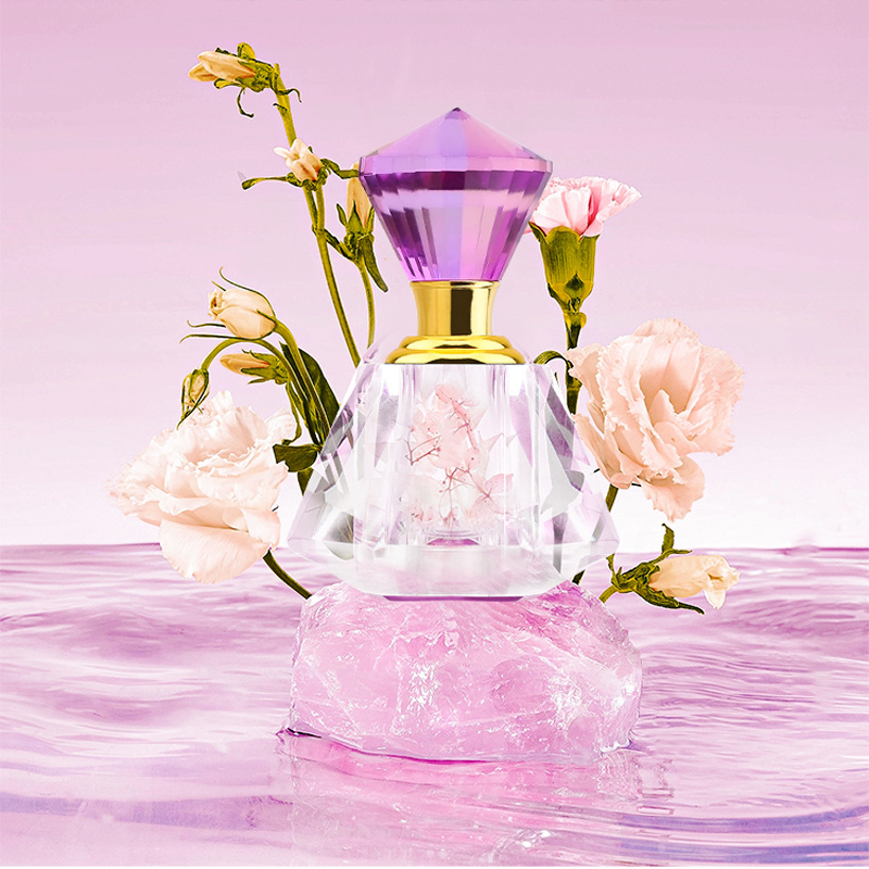 Wholesale 12ml Luxury Pyramid purple bottle Clear Crystal Custom made Perfume Bottle For Personal Care