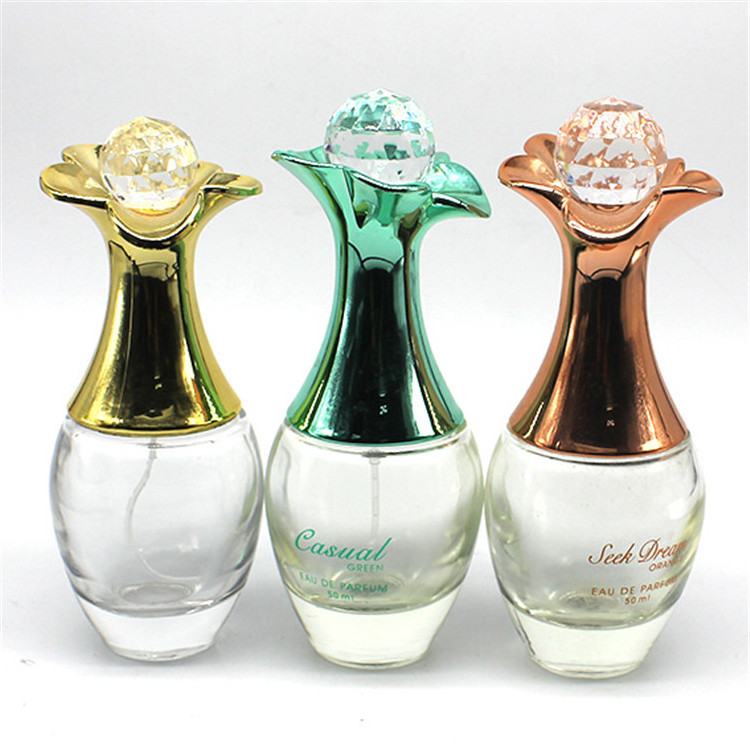 flower bottle cap perfume glass bottle 50ml glass bottle perfume wholesale distributor