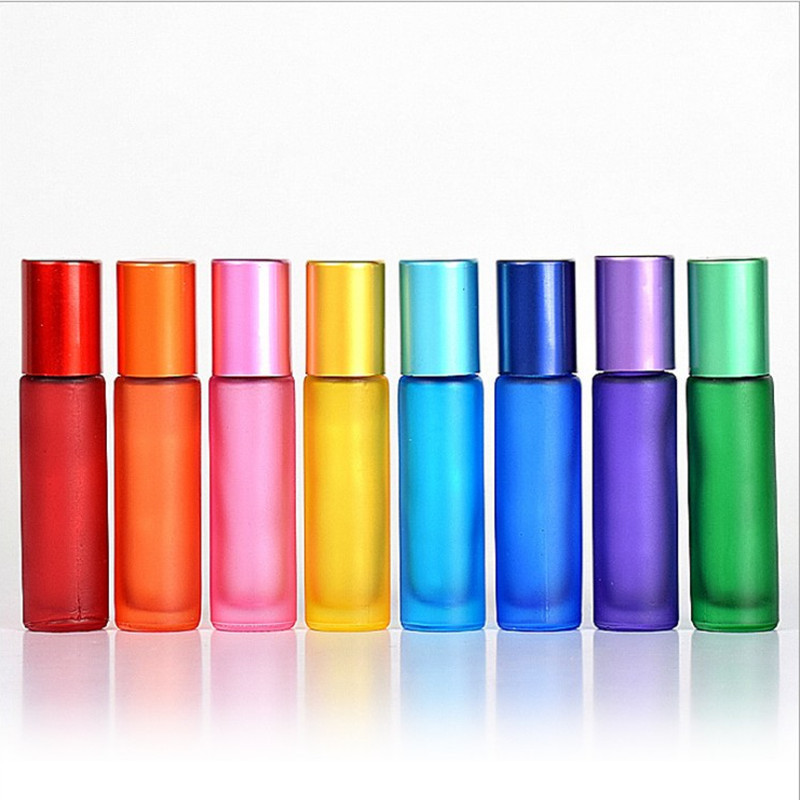 Hot sale travel portable mini bottle rainbow colors glass rollon on perfume bottle with metal ball bead