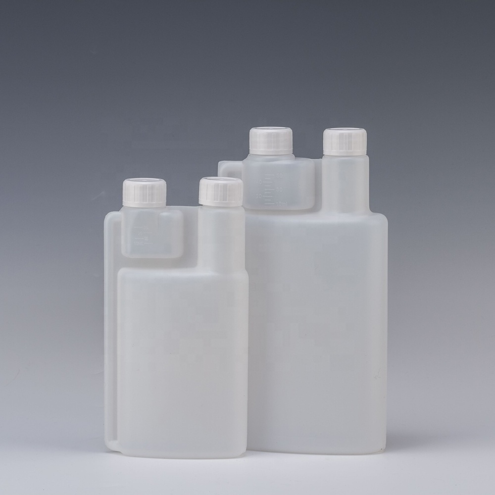 Empty ISO Certificated 100ml 500ml 1L Two Necked Bottle HDPE Twin Neck Measuring Plastic Dosing Bottle For Engine Oil