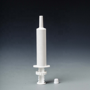 plastic packaging disposable safety rubber piston 30cc black white color dial a dose syringe for horse wormer paste