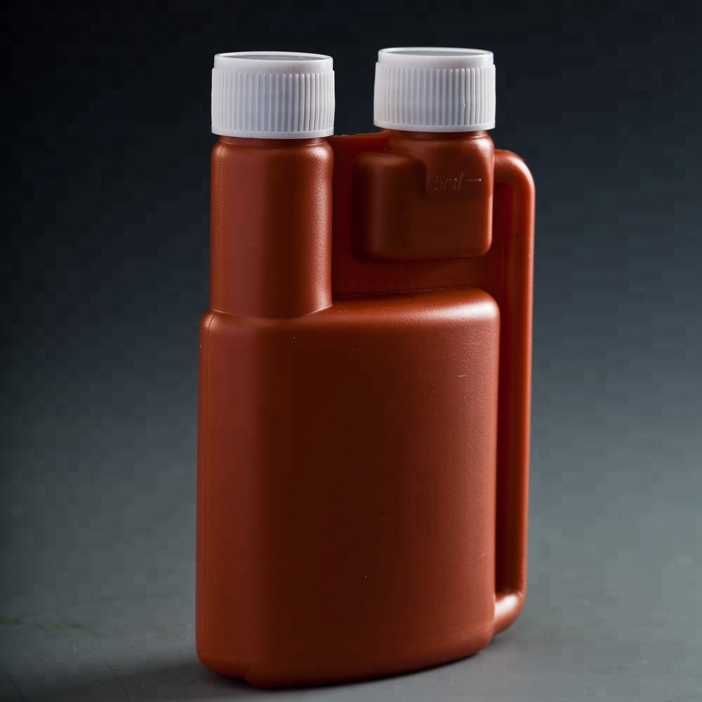 Empty ISO Certificated 100ml 500ml 1L Two Necked Bottle HDPE Twin Neck Measuring Plastic Dosing Bottle For Engine Oil