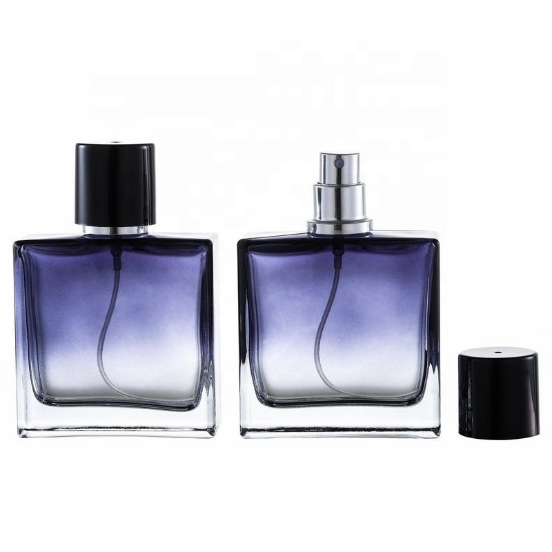 Wholesale high-end men 50ml dark blue transparent perfume bottle