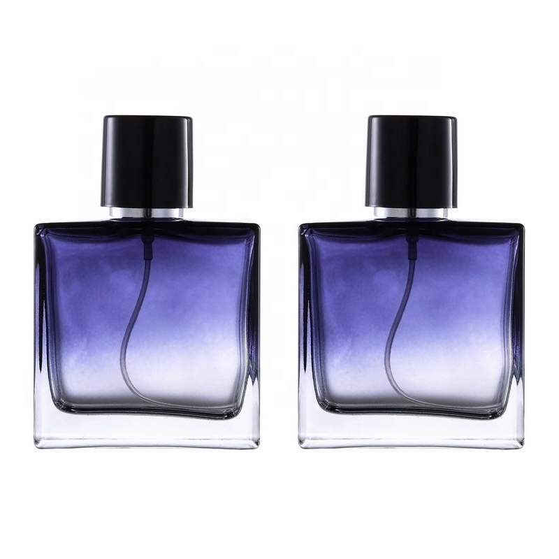 Wholesale high-end men 50ml dark blue transparent perfume bottle