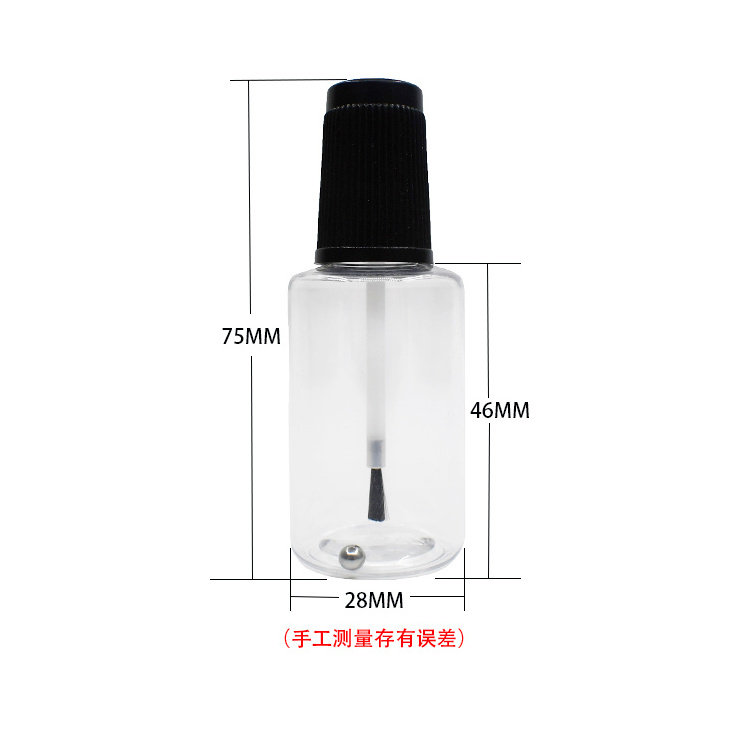 Manufacture 20ML PET transparent plastic touch up brush bottle car paint bottle nail polish glue bottle with brush cap