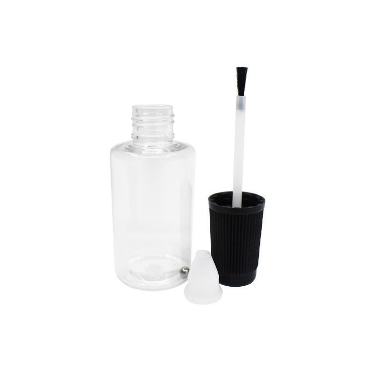 Manufacture 20ML PET transparent plastic touch up brush bottle car paint bottle nail polish glue bottle with brush cap