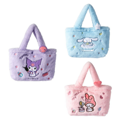 Botu Sanrioed Plush Tote Bag Hello Kitten My Melody Kuromi Kawaii Doll Plush Bags Plush Shoulder Bags Girls