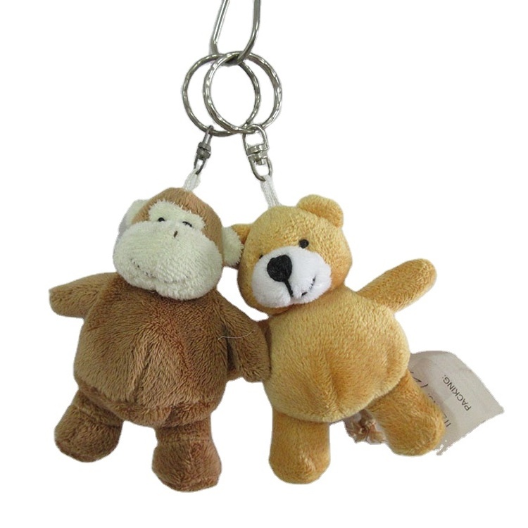 Customized mini wild animal plush toy tiger monkey sheep giraffe bear hippo key ring cute keychain plush animal keychain