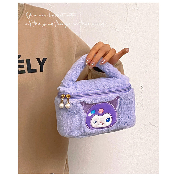 Sanrios Kuromi Mymelody kawaii Cartoon Plush Makeup Bag Anime Doll Toys Travel Toiletries Organizer Stationery Box