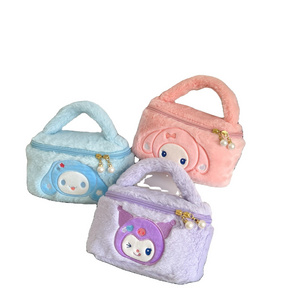 Sanrios Kuromi Mymelody kawaii Cartoon Plush Makeup Bag Anime Doll Toys Travel Toiletries Organizer Stationery Box