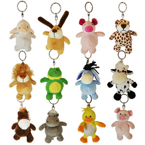 Customized mini wild animal plush toy tiger monkey sheep giraffe bear hippo key ring cute keychain plush animal keychain