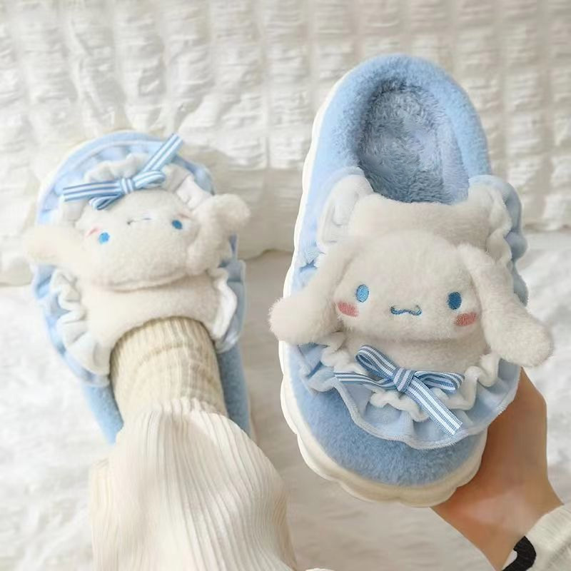 Botu Cute Kuromi Melody House Non-slip Thick Soles Soft Plush Warm My melody Kitty Winter Slippers Hk For Women