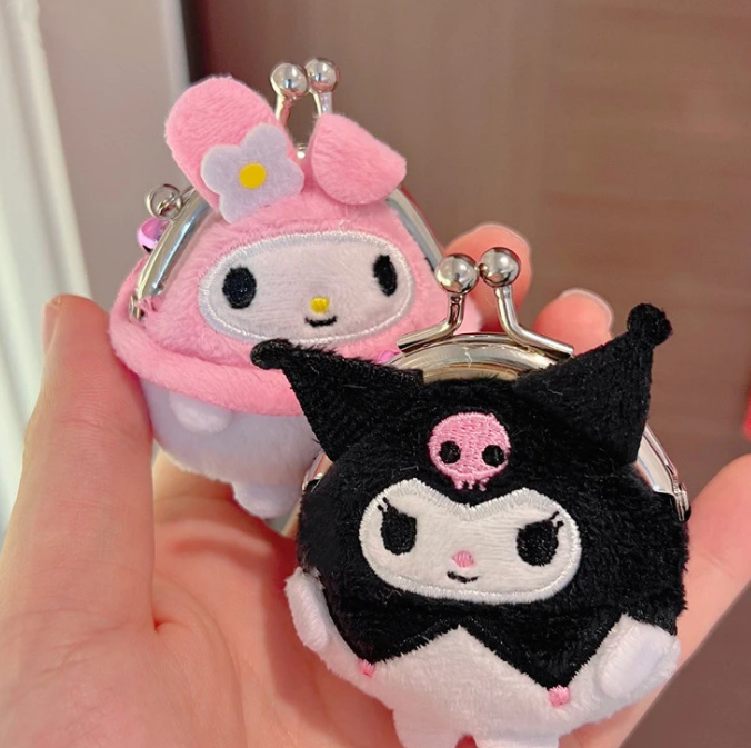 Botu Cute Sanrioed Purse Kuromi Melody Soft Stuffed Doll Coin Bag Japanese Plush Mini Wallet Cartoon Pendant Xmas Gift