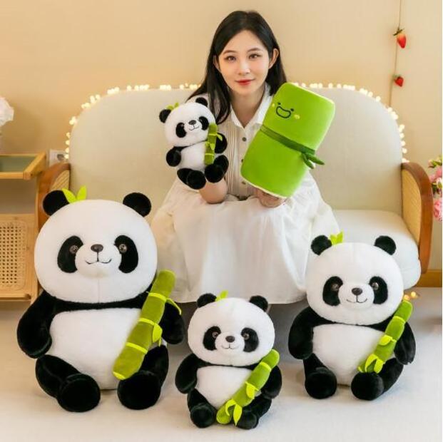 Botu 2 In 1 Bamboo Tube Panda Plush Toy Kawaii Cute Stuffed Toys Animal Tearful custom logo Doll Pillow Toys For Kids Gift