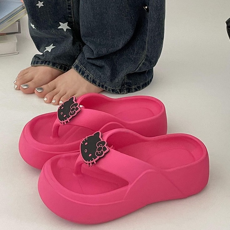 BoTu Kt Thick Soled Flip Flop Slippers for Women Summer Cute Cartoon Homewear Anti Slip Beach Shoes Casual Bathroom Slippers