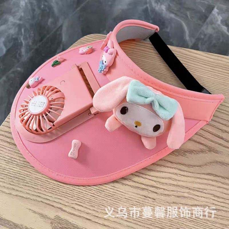 Botu new summer anime fan sun hat kawaii anime Kuromi My Melody Cinnamoroll outdoor UV Protection with Fan gifts Sunscreen hat