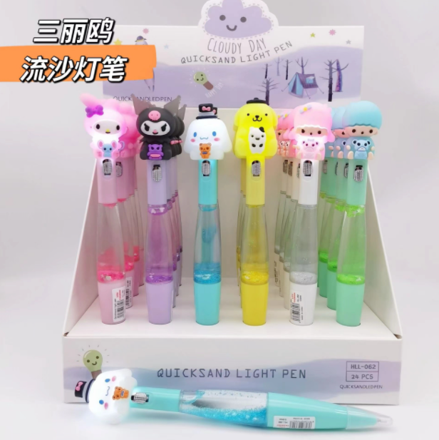 Botu Sanrioed Hello Kitten My Melody Kuromi Quicksand Pen Sequins with Cartoon Light Silicone Pen Head Gel Pen Water  Student