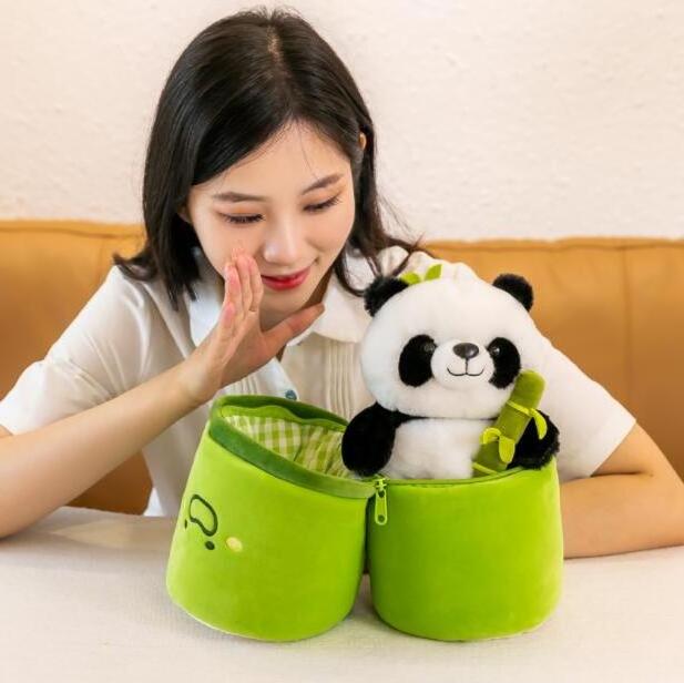 Botu 2 In 1 Bamboo Tube Panda Plush Toy Kawaii Cute Stuffed Toys Animal Tearful custom logo Doll Pillow Toys For Kids Gift