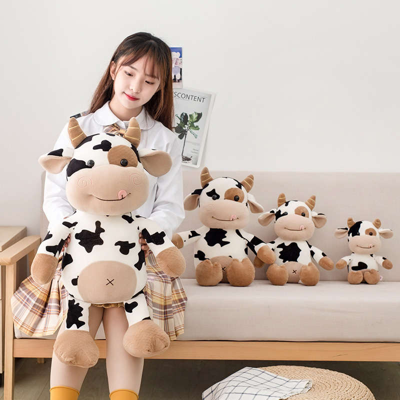 Custom 30-75CM Cute Cattle Plush Toy Stuffed Kawaii Milk Cow Soft Animals Doll Pillow For Kids Girls Nice Birthday Wedding Gifts