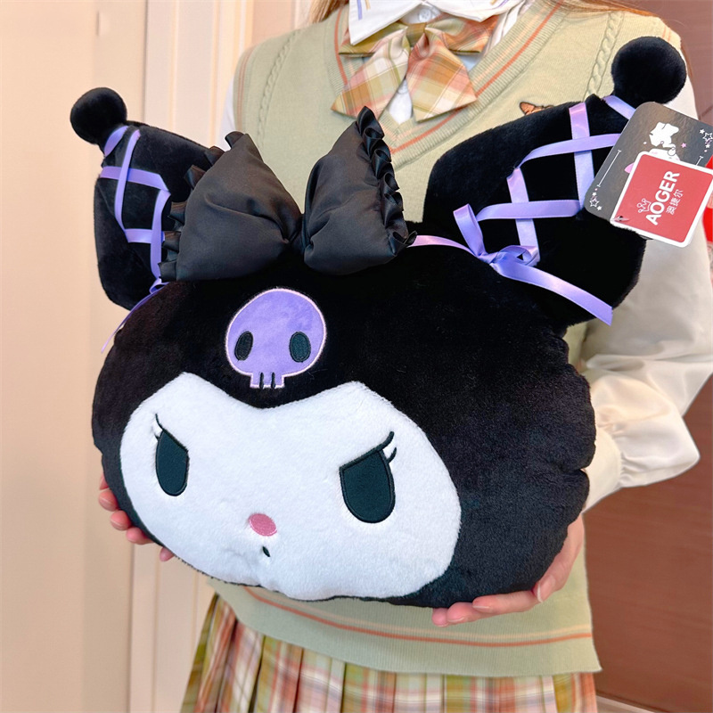 BuTo 35*26cm Big Size Kuromi Stuffed Plush Doll Toys Gifts For Kids Girls Soft Cartoon Lolita Styles Kuromi Plush Throw Pillow