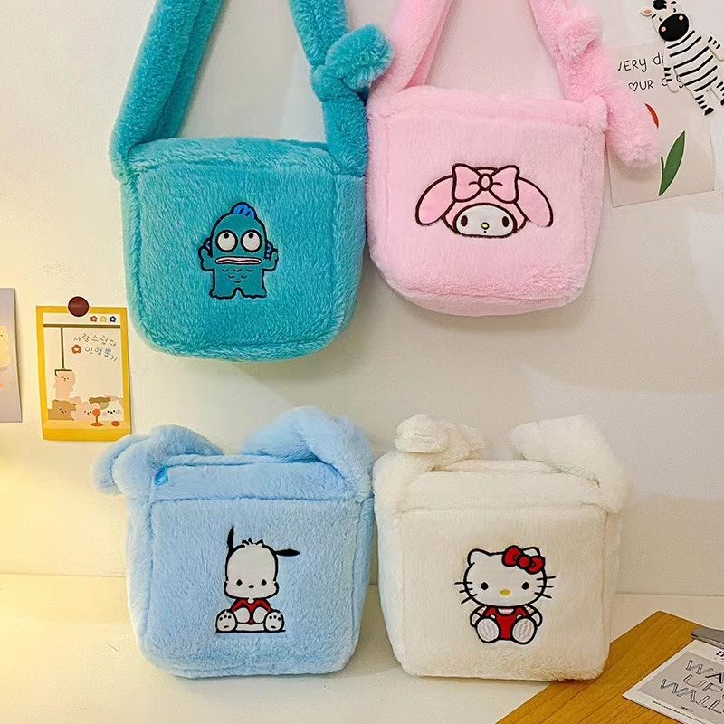 Botu Wholesale Plush Handbags Sanrioes My Melody Kuromi Hello Kt Anime Kawaii Cartoon Plush Bag Shoulder Tote Bags Hand Bag