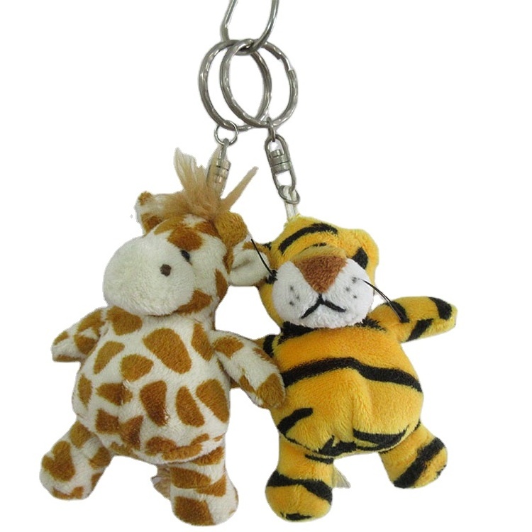 Customized mini wild animal plush toy tiger monkey sheep giraffe bear hippo key ring cute keychain plush animal keychain