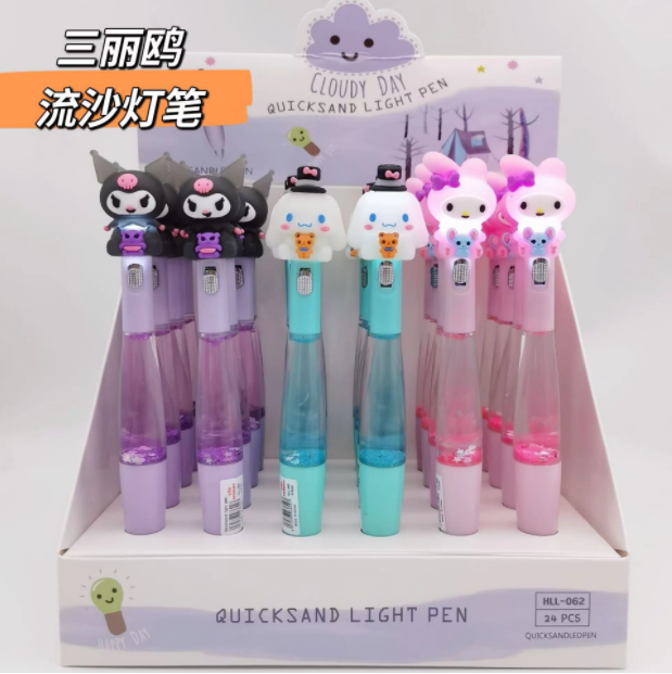 Botu Sanrioed Hello Kitten My Melody Kuromi Quicksand Pen Sequins with Cartoon Light Silicone Pen Head Gel Pen Water  Student