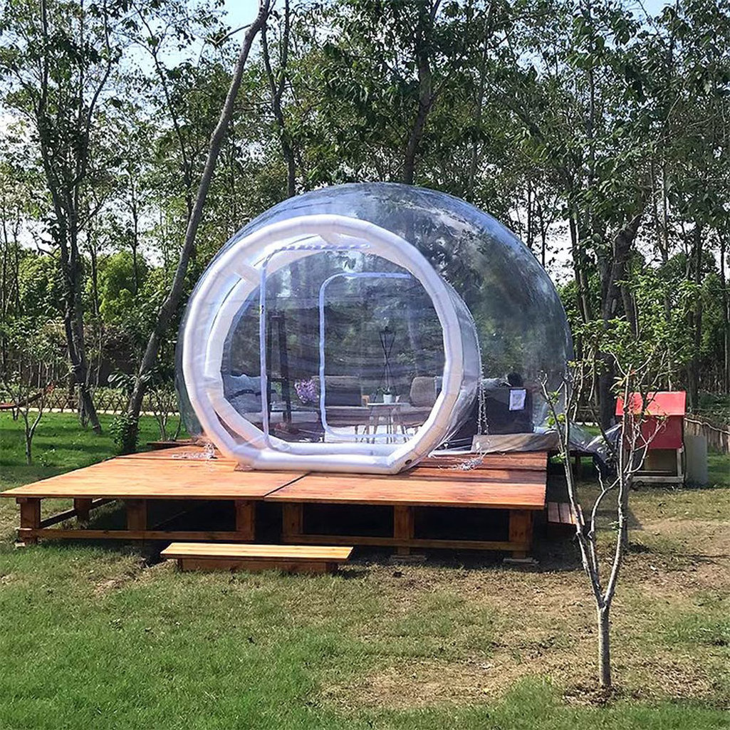 bubble tent, outdoor inflatable family camping tent with single tunnel, backyard transparent tent