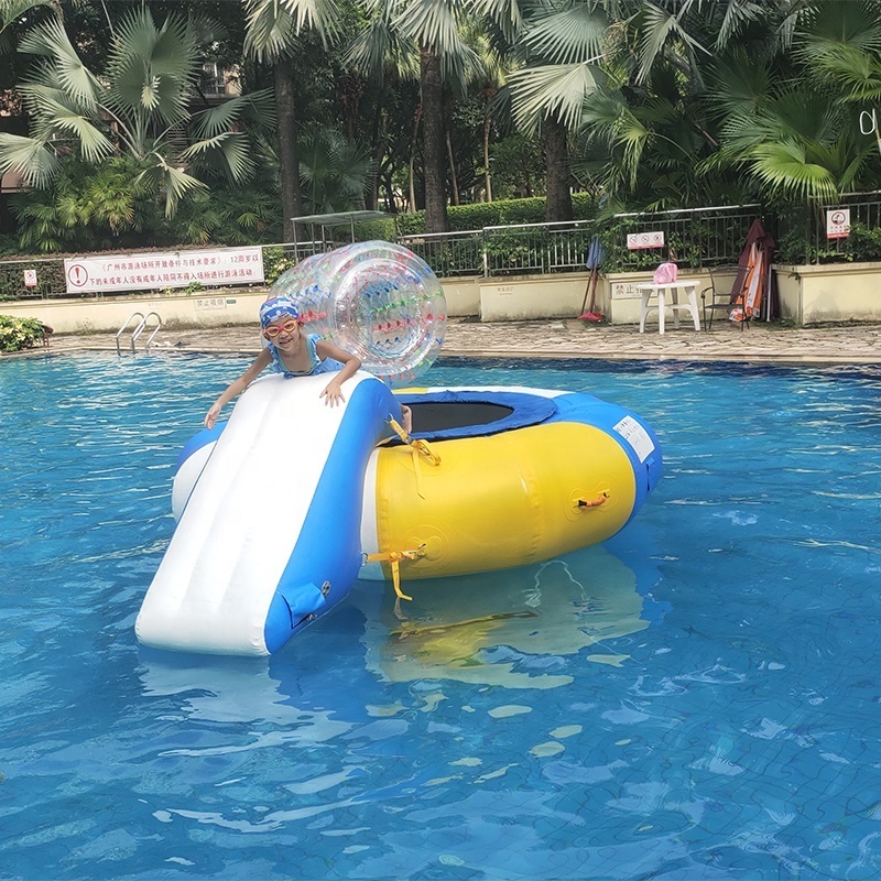 0.7mm PVC Tarpaulin Inflatable Water Trampoline Combo with Slide  Sports Park Kids or Adult 2.5m Diameter