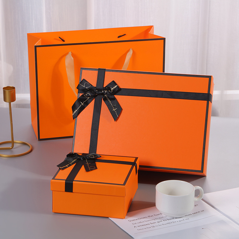 Bangdi Factory Orange Regular Cardboard Cosmetics Gift Packaging Box With Ribbon For Wedding Valentine's Day Gifts Box