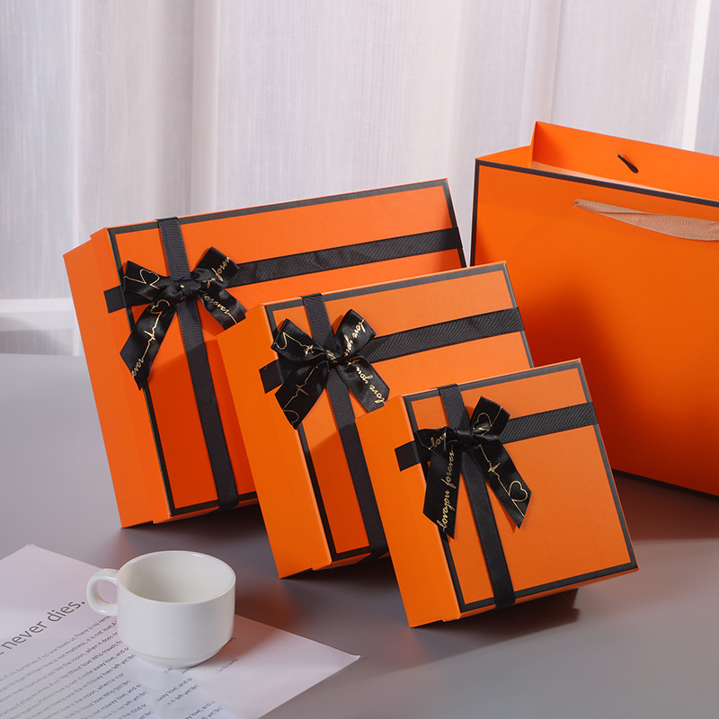 Bangdi Factory Orange Regular Cardboard Cosmetics Gift Packaging Box With Ribbon For Wedding Valentine's Day Gifts Box