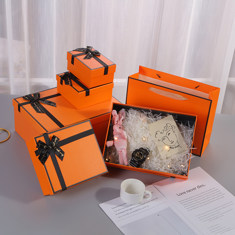 Bangdi Factory Orange Regular Cardboard Cosmetics Gift Packaging Box With Ribbon For Wedding Valentine's Day Gifts Box